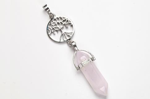 COLGANTES DE MINERALES | COLGANTE ARBOL DE LA VIDA CON PUNTA CUARZO ROSA 6X1,6CM