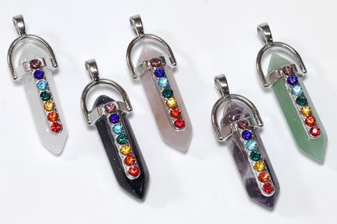COLGANTES DE MINERALES | COLGANTE BALANCIN MINERAL CON BRILLANTES DE LOS 7 CHAKRAS 3,2CM (MINERALES SURTIDOS)