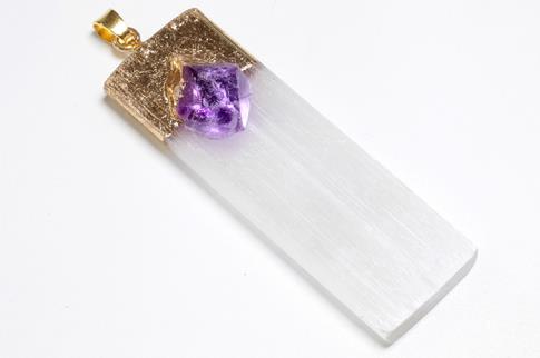 COLGANTES DE MINERALES | COLGANTE BARRA DE SELENITA CON AMATISTA 5X1,5CM