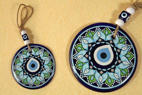 AMULETOS Y TALISMANES | COLGANTE CRISTAL OJO TURCO CON DISEO MANDALA 12CM