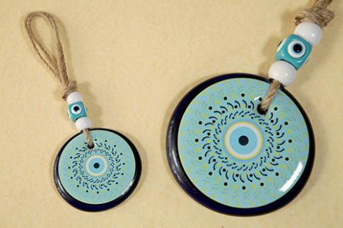 AMULETOS Y TALISMANES | COLGANTE CRISTAL OJO TURCO CON DISEO MANDALA 8x23CM