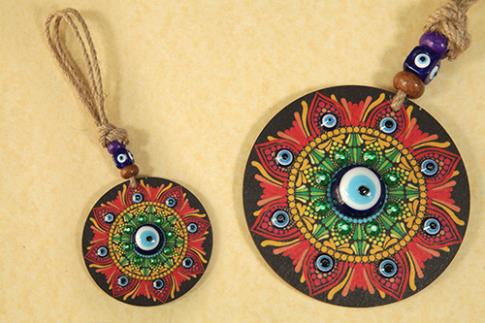 AMULETOS Y TALISMANES | COLGANTE DE CORDON Y OJO TURCO Y MANDALA MULTICOLOR 9x24CM