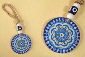 OJO TURCO | COLGANTE DE CRISTAL Y DOBLE CARA CON DISE�OS DE MANDALA 8x23CM (DISE�O 1)