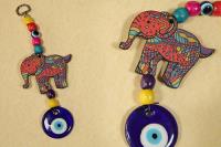 COLGANTE DE MADERA DISEO ELEFANTE DE COLORES Y OJO TURCO 6.5x19CM