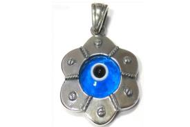 JOYERIA | COLGANTE EN PLATA FLOR RUGOSA Y OJO TURCO 3 CM