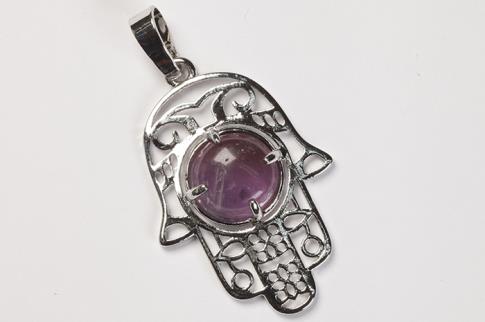 COLGANTES DE MINERALES | COLGANTE MANO DE FATIMA CON AMATISTA 2,8X2CM