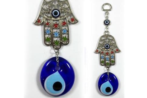 AMULETOS Y TALISMANES | COLGANTE MANO DE FATIMA OJO TURCO 19 X 5,5 CM