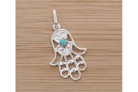 JOYERIA | COLGANTE MANO DE FATIMA PLATA  C/TURQUESINA 2,5 CM.
