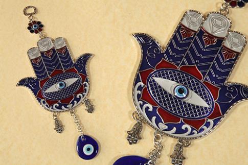 AMULETOS Y TALISMANES | COLGANTE MANO DE FATIMA Y OJO TURCO 12x26 CM