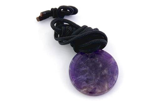 COLGANTES DE MINERALES | COLGANTE MEDALLON MODELO METATRON GRABADO 3 CM. DE AMATISTA. CON CORDON DE 60 CM.