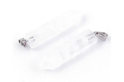 COMODIN | COLGANTE METAL PUNTA BITERMINADA CUARZO TRANSPARENTE 3 CM APROX..