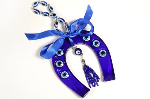 AMULETOS Y TALISMANES | COLGANTE OJO HERRADURA OJO TURCO 23X11 CM CON CORDON DE OJOS TURCOS