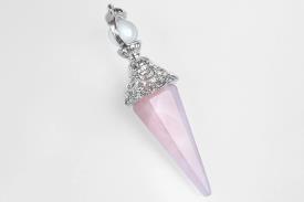 COLGANTES DE MINERALES | COLGANTE PENDULO CUARZO ROSA CON ESFERA