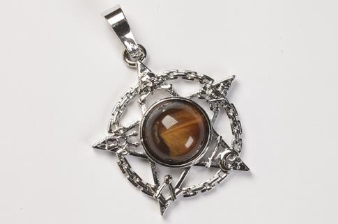 COLGANTES DE MINERALES | COLGANTE PENTACULO CON OJO DE TIGRE 2,4X2,4CM