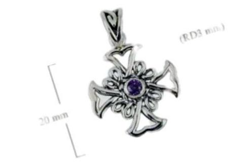 JOYERIA | COLGANTE PLATA CRUZ CELTA C/AMATISTA 1.6 CM.