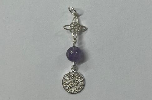 COLGANTES | COLGANTE PLATA DOBLE PROTECCION 2,5CM CON BOLITA MINERAL EN MEDIO (NUDO DE BRUJAS 1CM Y TETRAGRAMMATON 1CM)