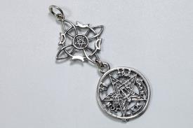 COLGANTES | COLGANTE PLATA DOBLE PROTECCION 3,5CM NUDO CON LUNAS (NUDO DE BRUJAS 1,7 CON TETRAGRAMATON 1CM)