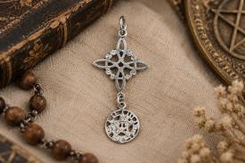 COLGANTES | COLGANTE PLATA DOBLE PROTECCION 3,5CM NUDO CON LUNAS (NUDO DE BRUJAS 2CM CON TETRAGRAMATON 1CM)