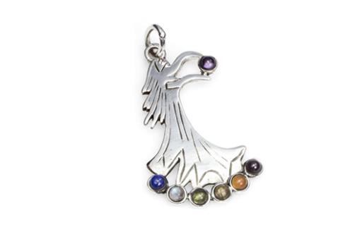 JOYERIA | COLGANTE PLATA HADA  CON PIEDRAS 7 CHACKRAS 2 x 3.5 cm.