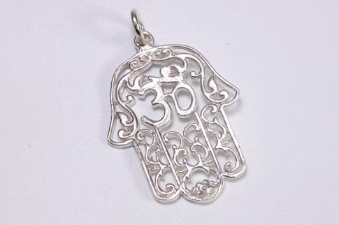 COLGANTES | COLGANTE PLATA MANO DE FATIMA CON SIMBOLO OM 2.5CM