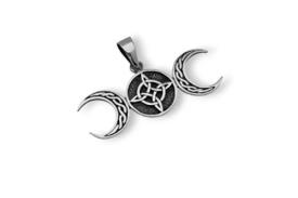 JOYERIA | COLGANTE PLATA NUDO DE BRUJAS GRABADA.TRIPLE LUNA 4X1 CM.