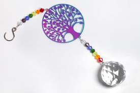 PRISMAS | COLGANTE PRISMA FENG SHUI ARBOL DE LA VIDA CON MINERALES 7 CHAKRAS 20 X 5 CMS