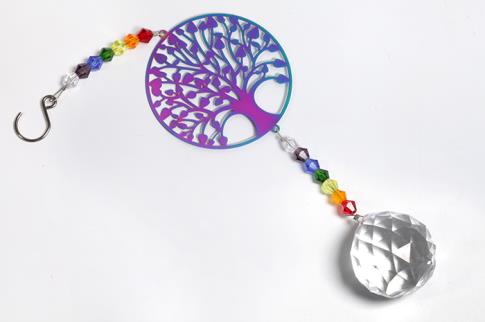 PRISMAS | COLGANTE PRISMA FENG SHUI ARBOL DE LA VIDA CON MINERALES 7 CHAKRAS 20 X 5 CMS