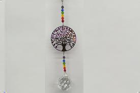 FENG SHUI COLGANTE CRISTAL | COLGANTE PRISMA FENG SHUI ARBOL DE LA VIDA CON MINERALES 7 CHAKRAS
