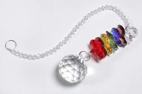 PRISMAS | COLGANTE PRISMA FENG SHUI CON MINERALES 7 CHAKRAS Y CORDON DE BOLAS DE CRISTAL 28 X 3 CMS