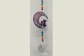 FENG SHUI COLGANTE CRISTAL | COLGANTE PRISMA FENG SHUI LUNA Y GATOS CON MINERALES 7 CHAKRAS