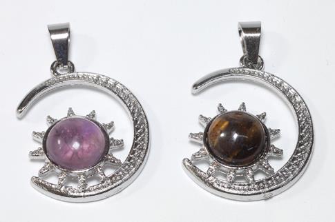 COLGANTES DE MINERALES | COLGANTE SOL Y LUNA CON MINERAL CENTRAL (MINERALES SURTIDOS) 3 X 2,5 CMS