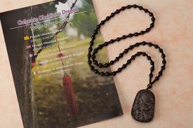 FENG SHUI, VARIOS | COLLAR CUENTAS MEDALLON DRAGON DE OBSIDIANA 65 CM. (fuerza y suerte)