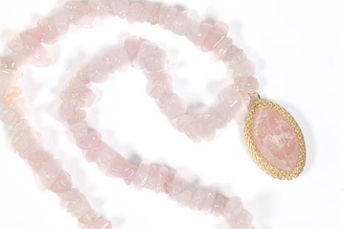 COLLARES, PULSERAS, PENDIENTES Y ANILLOS | COLLAR PIEDRA NATURAL CHIP Y COLGANTE DE CUARZO ROSA 23X2CM