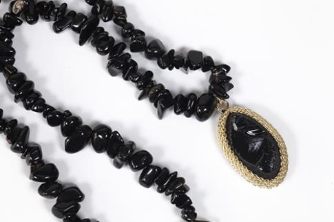 COLLARES, PULSERAS, PENDIENTES Y ANILLOS | COLLAR PIEDRA NATURAL CHIP Y COLGANTE DE OBSIDIANA 23X2CM
