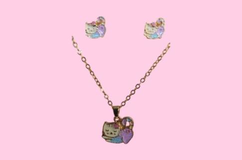 JOYERIA | CONJUNTO KAWAII COLGANTE CON CADENA Y PENDIENTES GATITO DORMIDO