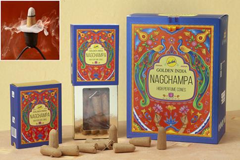 COMODIN | CONOS GOLDEN INDIA DE INCIENSO DE REFLUJO NAG CHAMPA LAVANDA (CAJITA CON 10 CONOS).