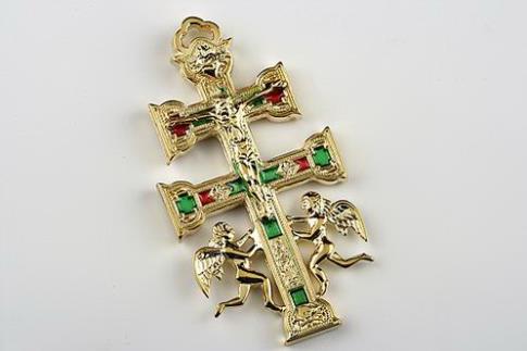 CRUCES, ROSARIOS Y VARIOS | CRUZ CARAVACA DORADA 8 CMS ACABADO ARTESANAL
