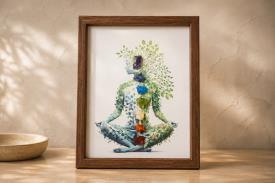 DRUSAS, BONSAIS Y COMPLEMENTOS | CUADRO ENMARCADO SILUETA HERBOREA CON MINERALES 7 CHAKRAS 19,5 X 14,5 CM.