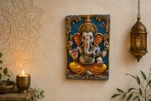 CUADRO RECTANGULAR GANESHA TONO AZULADO 22,5 X 15 CM.