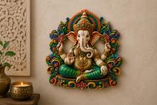 CUADRO SILUETEADO GANESHA EN VIVOS COLORES 20 X 19 CM.