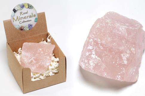 MINERALES Y GEMAS | CUARZO ROSA EN BRUTO EN CAJITA 5,5X5,5CM