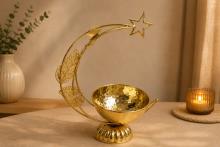 CUENCO PARA RITUALES CON MEDIA LUNA Y ESTRELLA COLOR DORADO 30 X 22 CM.
