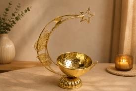 Novedades | CUENCO PARA RITUALES CON MEDIA LUNA Y ESTRELLA COLOR DORADO 30 X 22 CM.