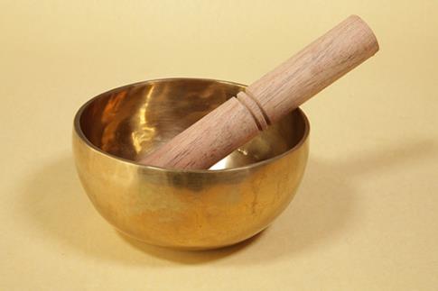 CUENCOS TIBETANOS | CUENCO TIBETANO 7 METALES ARTESANAL CON BAQUETA MADERA. 14.5 CM.  APROX.  (600 GR)