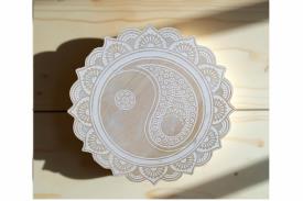 ESPACIO ZEN | DECORACION YIN YANG / FLOR DE LOTO MADERA Y METAL 30X8X40 CM.