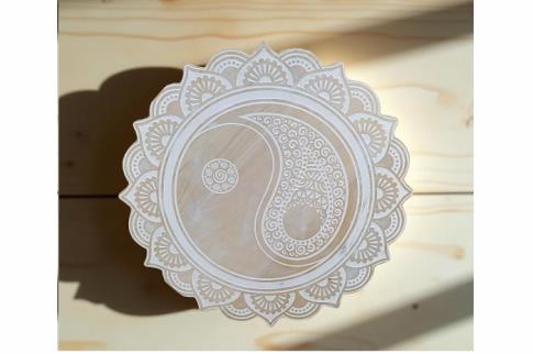 ESPACIO ZEN | DECORACION YIN YANG / FLOR DE LOTO MADERA Y METAL 30X8X40 CM.