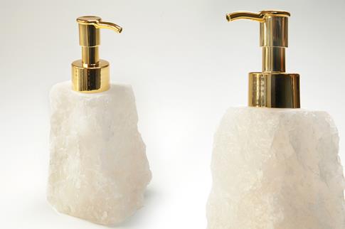 MINERALES Y GEMAS | DISPENSADOR DE JABON CUARZO BLANCO EN BRUTO 13,5X5,5CM