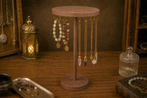 TALISMANES | EXPOSITOR GRANDE DE MADERA COLOR OSCURO PARA PULSERAS/PENDULOS 39X18CM.
