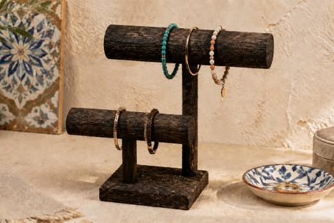 TALISMANES | EXPOSITOR PARA PULSERAS DOBLE DE MADERA 24X30CM.