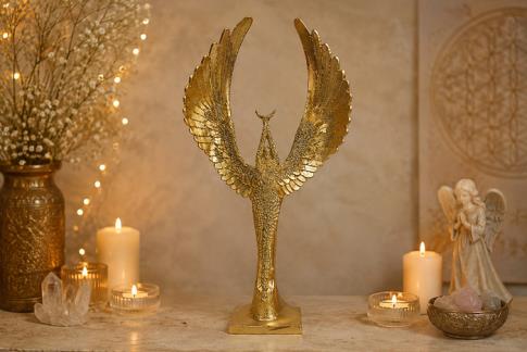 COMODIN | FIGURA ANGEL BRILLANTE EXCLUSIVO ALZADO HACIA EL CIELO COLOR DORADO 47 X 25,5 CM.